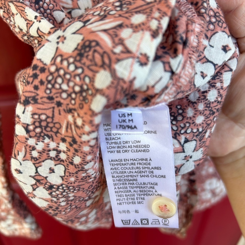 PILCRO Anthropologie Sasha Smocked boho floral Button Down Top M Cottagecore - Picture 8 of 14